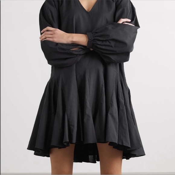 ANINE BING FLOUNCY V-NECK LONG BALLOON SLEEVE GODET DRESS BLACK NWT SIZE… - Picture 8 of 16